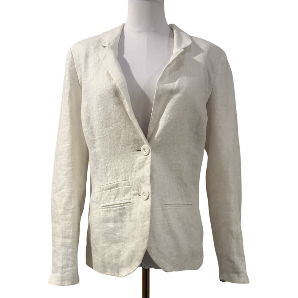 Malvin White 100% Linen Blazer Jacket Women Large Beach Wedding Chic Coastal